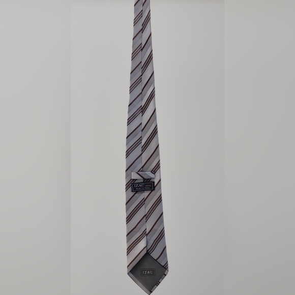Beige, brown and gray striped silk IZAC 4 men tie/ pre-owned - Picture 9 of 12